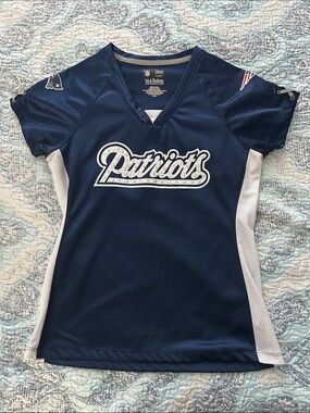 NFL Patriots Women's Navy and White Jersey Top